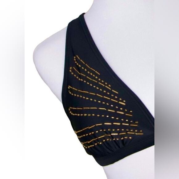 Xhilaration Beaded Black String Bikini Swim Top LARGE Swimwear Vacation Beach - Picture 4 of 9